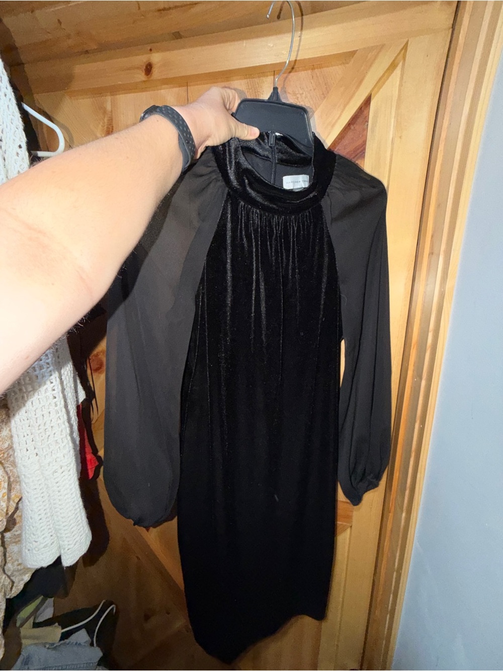 Marc New York Black Velvet Dress with Sheer Long Sleeves